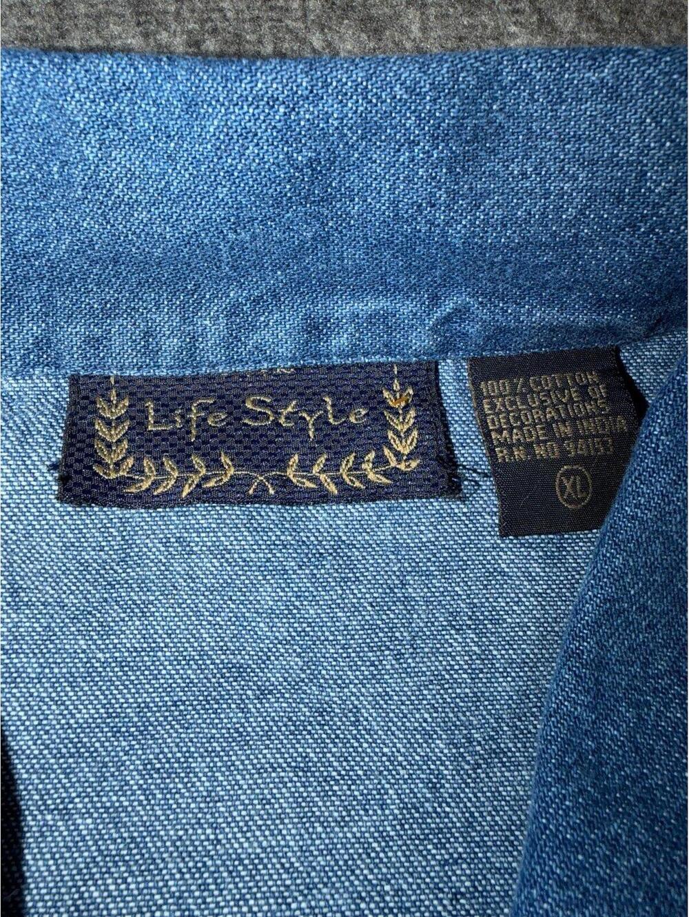 Life Style embroidered Denim wooden-button Jacket size XL Vintage Art to wear - Picture 3 of 5